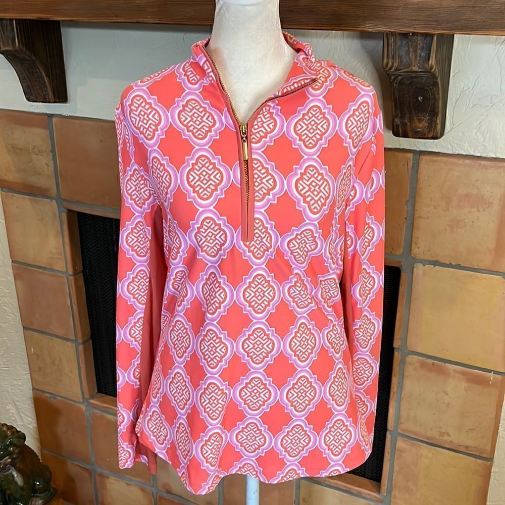 Cabana Life Coral Geo 1/2 Zip top, M! - Picture 1 of 10